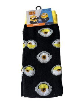 Men’s Black Cartoon Crew Socks 9-13 | Funny Eye Pattern Novelty